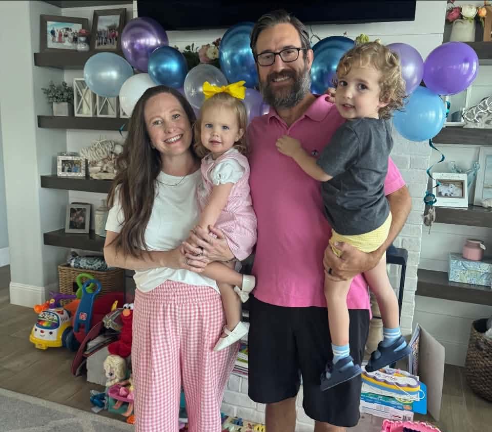 Stephen Sandlin with his wife, Michelle, and their children, Theo and Sophie